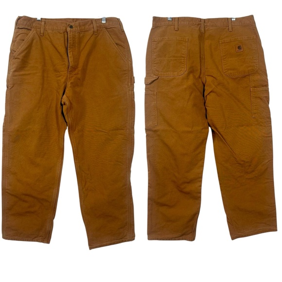 CARHARTT Flannel Lined Duck Canvas Carpenter Pant Sz 38 x 30 B111 BRN Dungaree - Picture 1 of 9